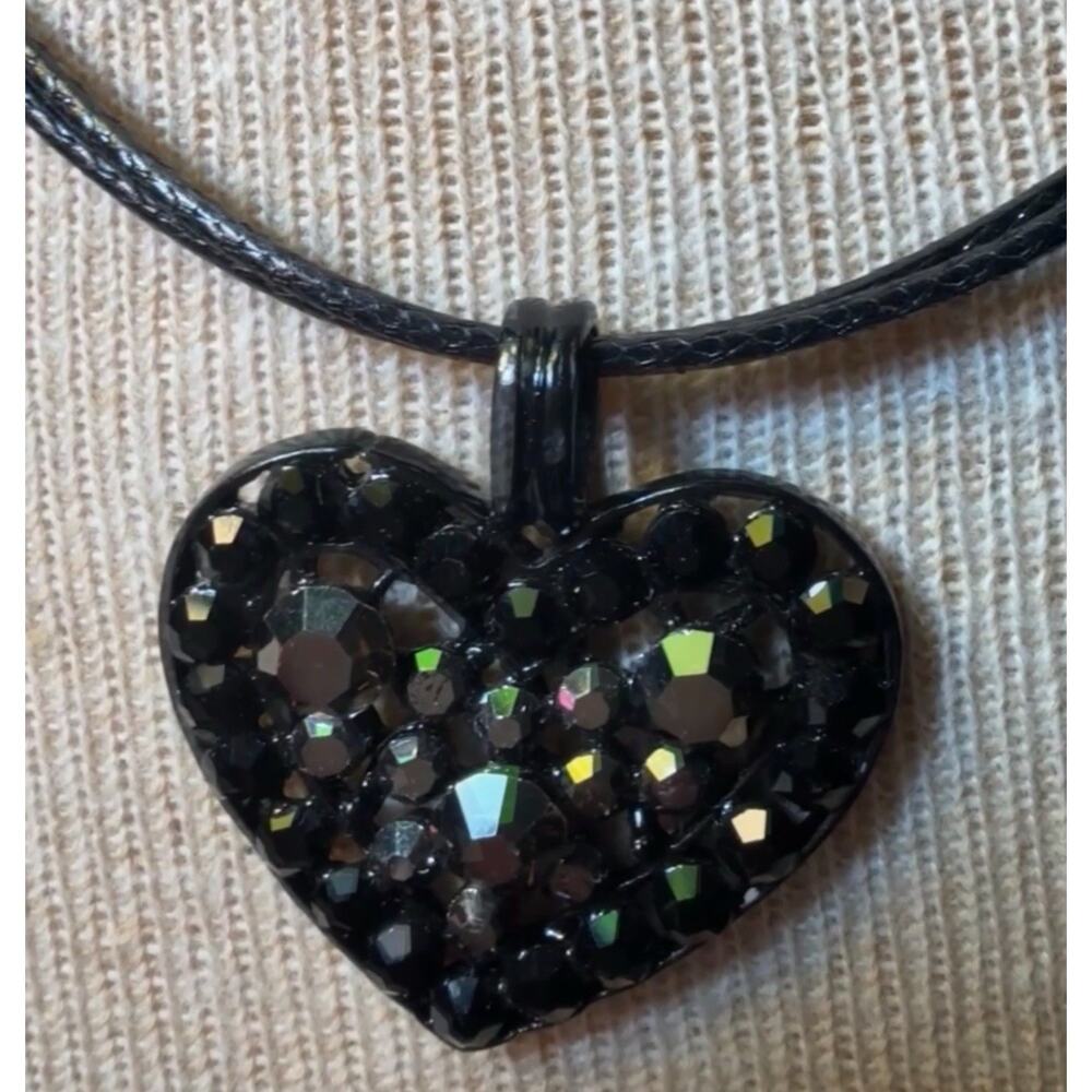 -NECKLACE Black Marcasite On Black 19” Heart Shaped - Picture 2 of 12